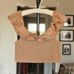 Anthropologie Maeve Ruffled Smocked Crop Top 